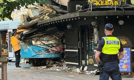 Suedi: Tramvaji del nga shinat dhe përfundon brenda një picerie
